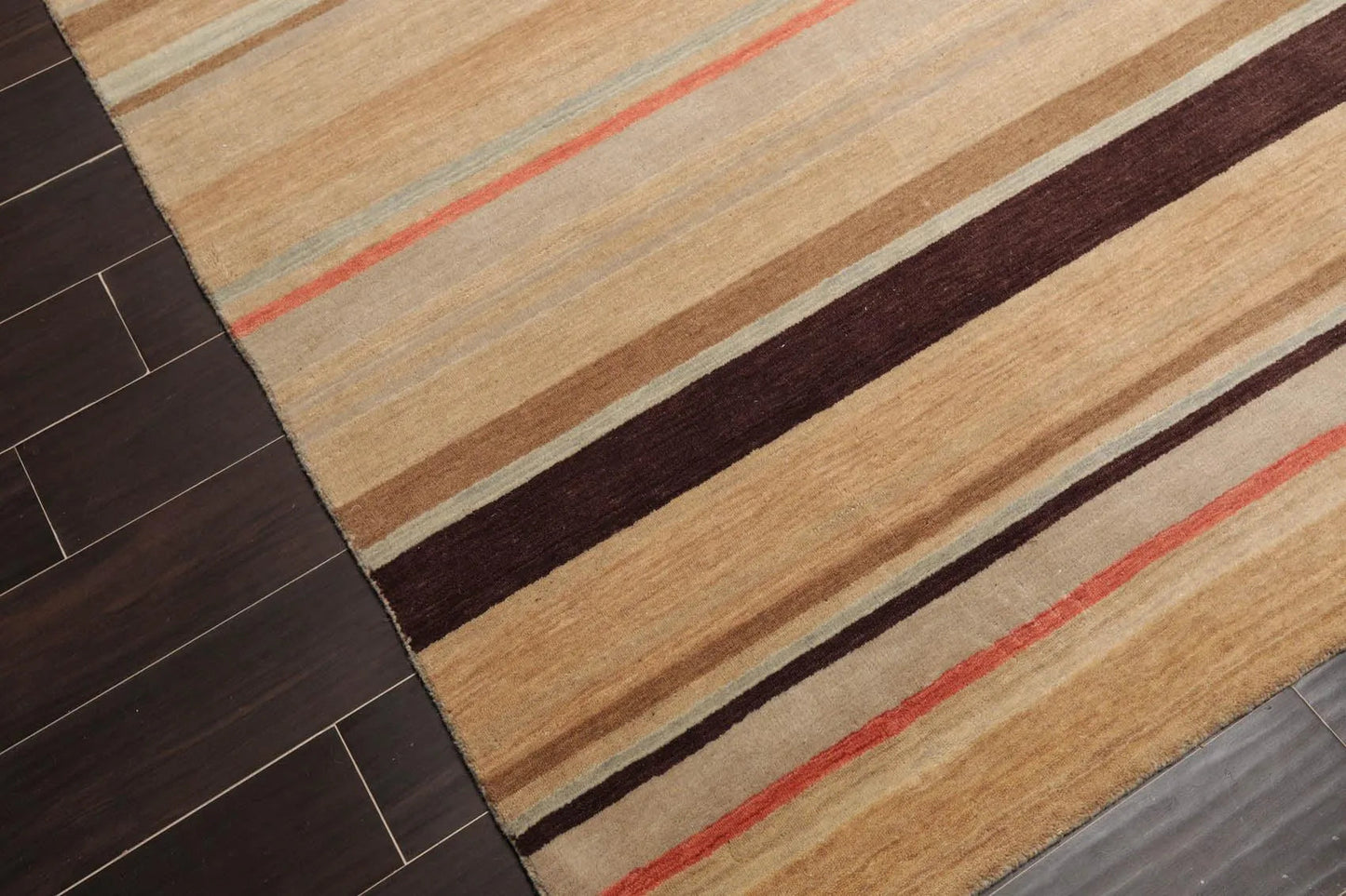 8' x 10' Handmade Tibetan Wool Designer Stripes Modern Oriental Area Rug Beige-4