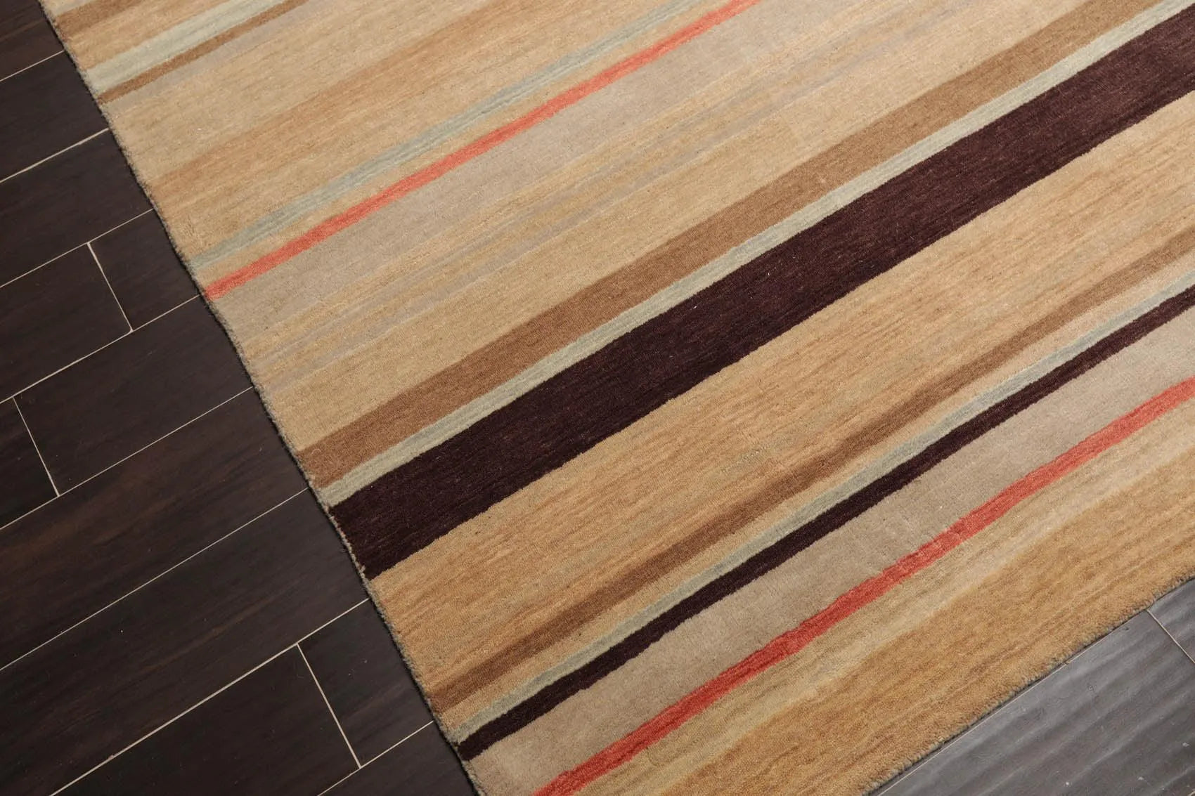 8' x 10' Handmade Tibetan Wool Designer Stripes Modern Oriental Area Rug Beige-4