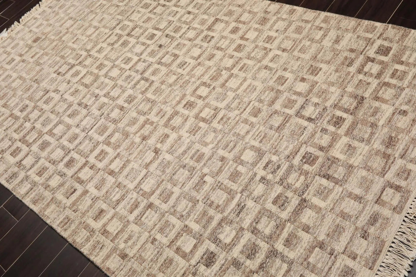5'1'' x 8'6'' Hand Knotted Wool Modern Area Rug Beige, Brown-1