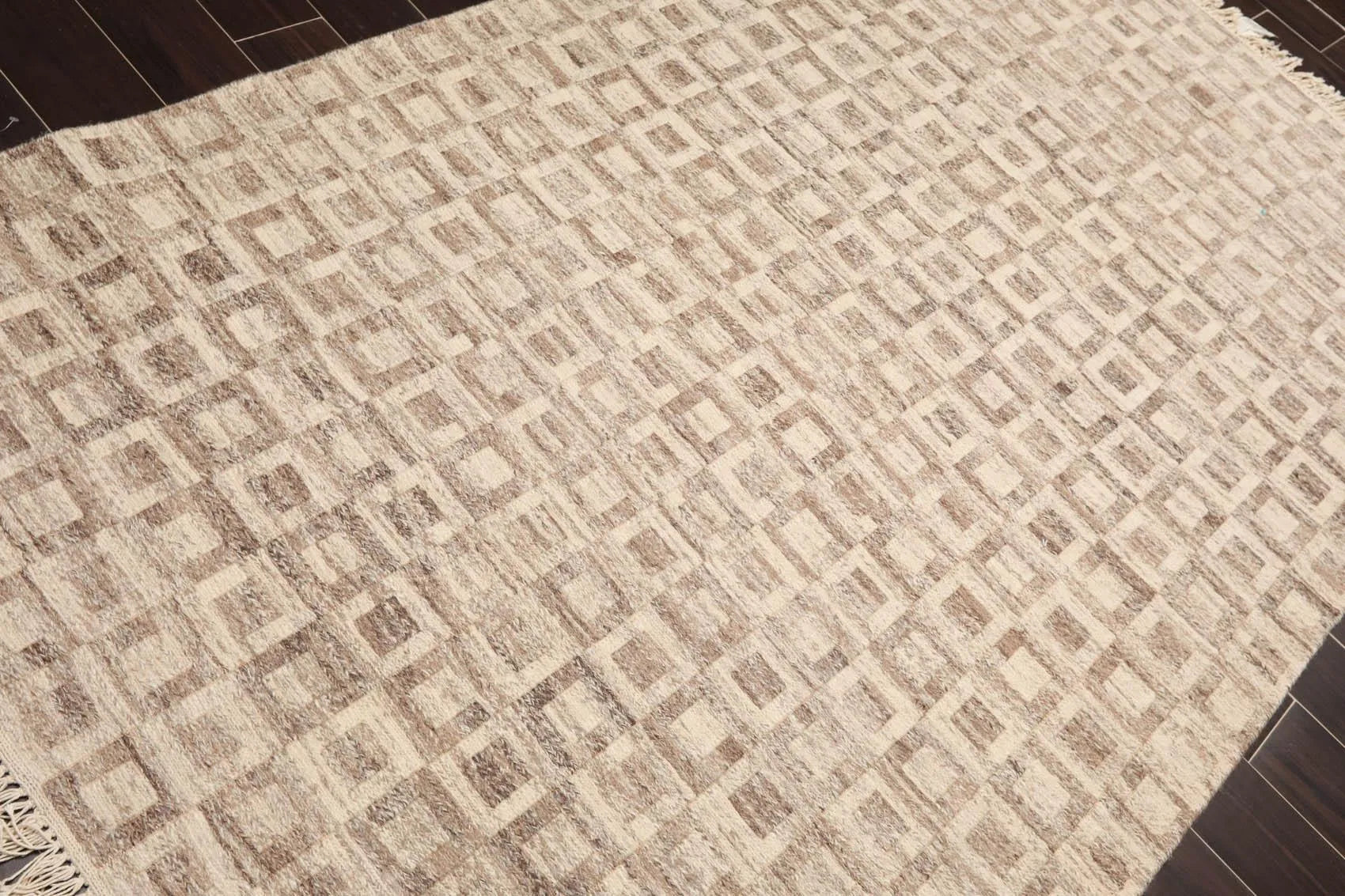 5'1'' x 8'6'' Hand Knotted Wool Modern Area Rug Beige, Brown-2