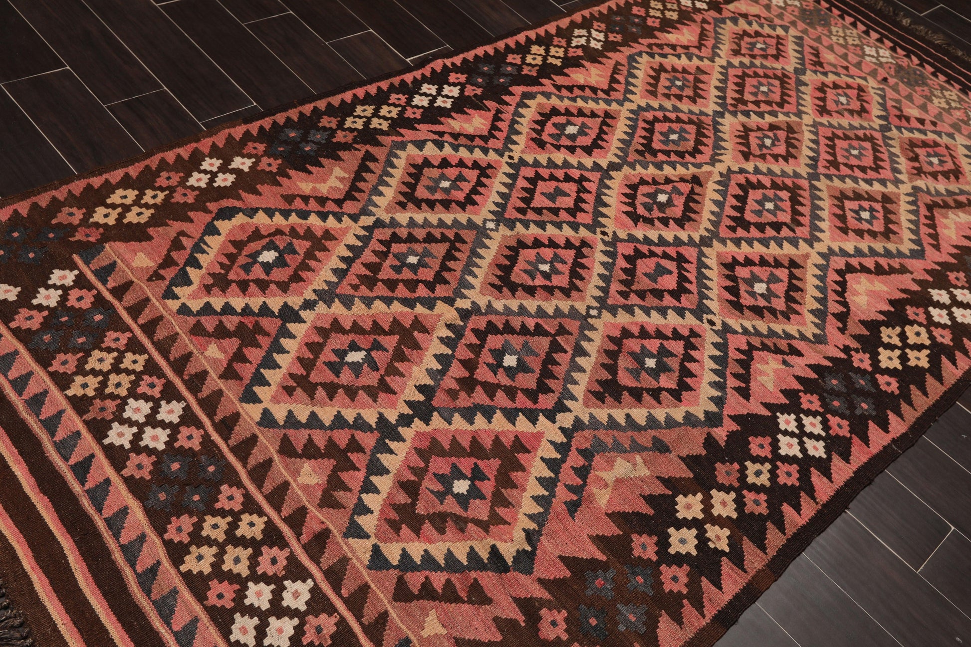 4'9"x10' Authentic Hand woven Reversible Southwestern Kilim Oriental Area Rug Rose-2