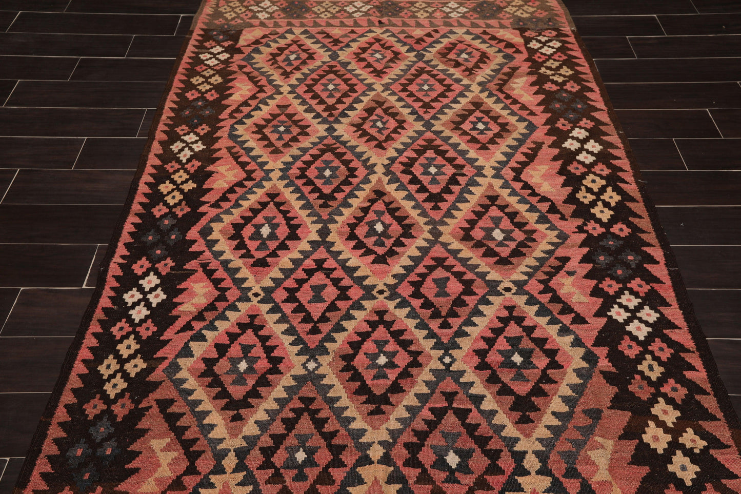 4'9"x10' Authentic Hand woven Reversible Southwestern Kilim Oriental Area Rug Rose-3