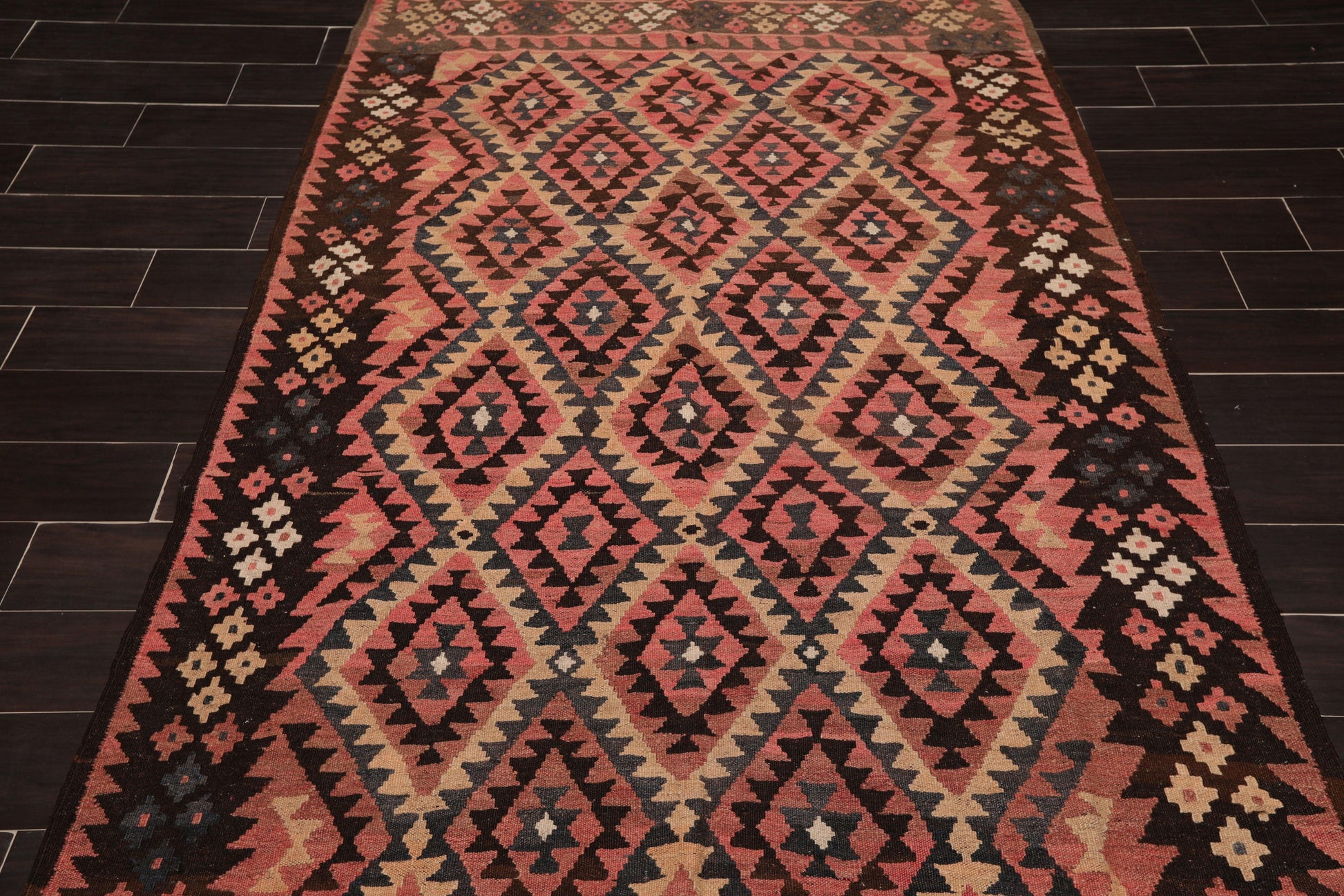 4'9"x10' Authentic Hand woven Reversible Southwestern Kilim Oriental Area Rug Rose-3