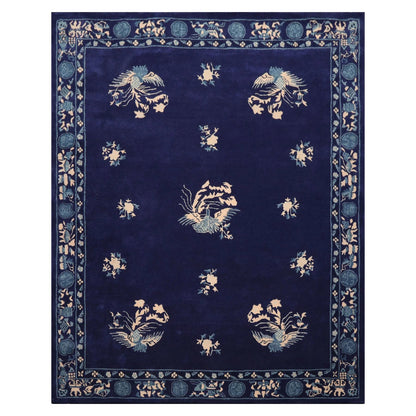 LoomBloom Multi Sizes Navy Hand Tufted  Chinese Art Deco New Zealand Wool Oriental Area Rug-4