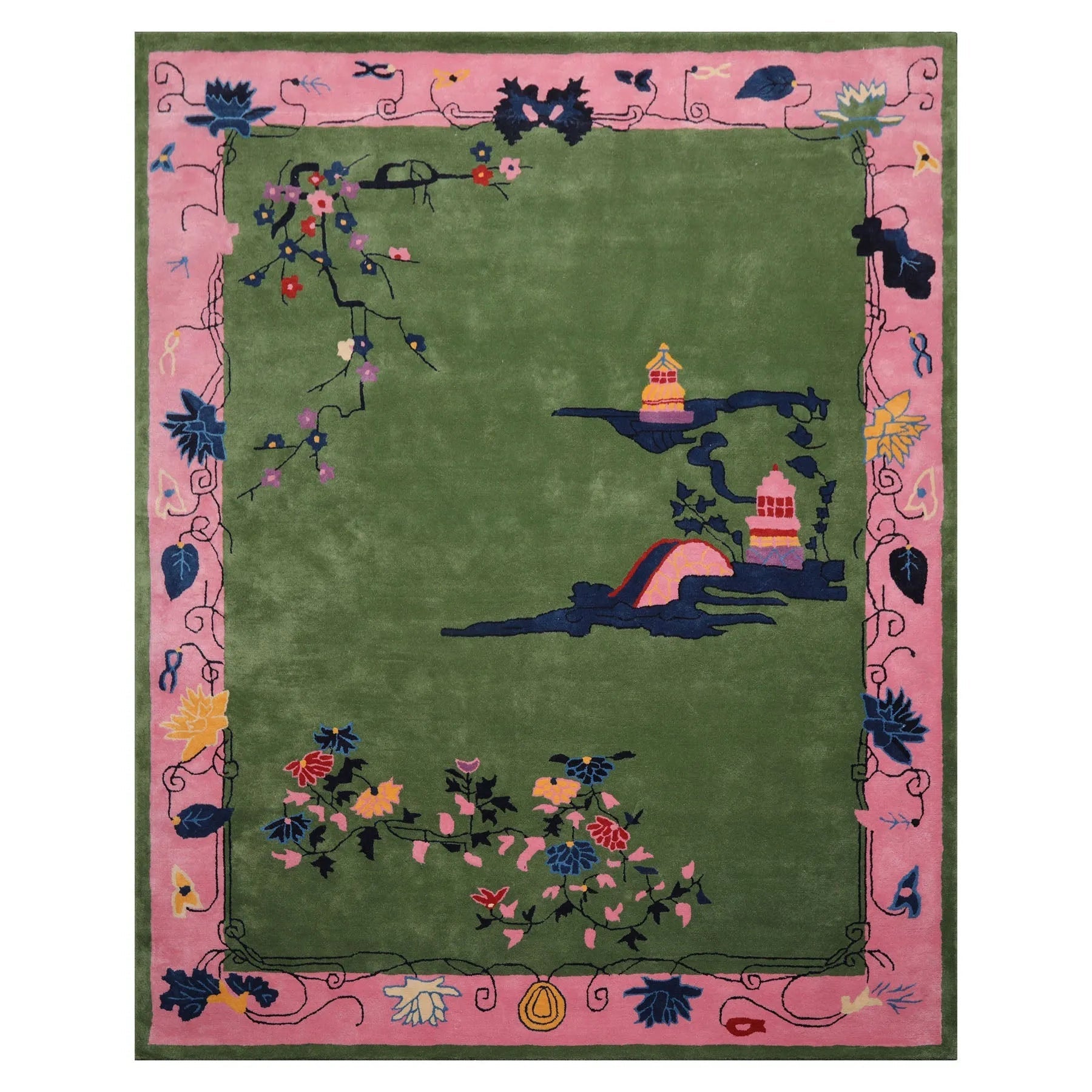 LoomBloom Multi Size Green Hand Tufted Pictorial Transitional Chinese Art Deco New Zealand Wool Oriental Area Rug-2