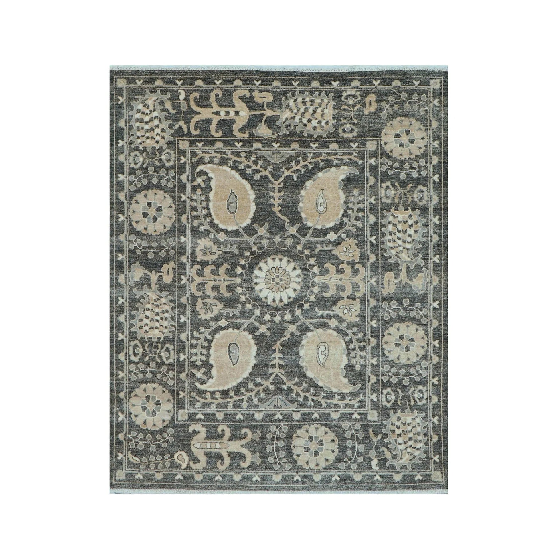 LoomBloom 8x10 Slate Hand Knotted Transitional Oushak Wool Oriental Area Rug-1