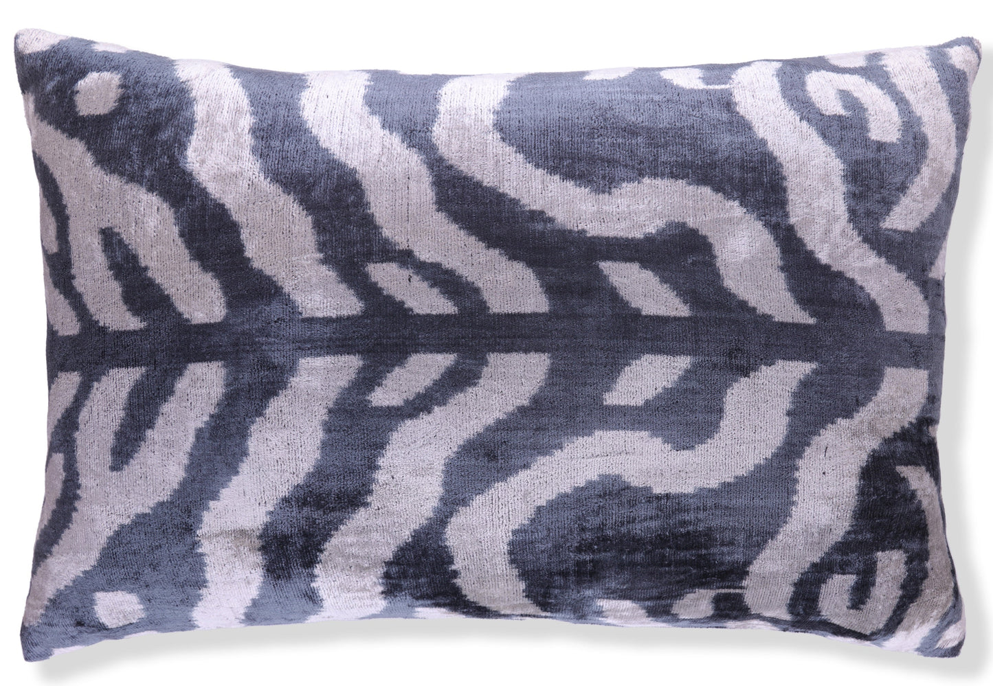 Handmade Velvet Pillow with insert – Blue-Gray Abstract Ikat, 16x24"-3
