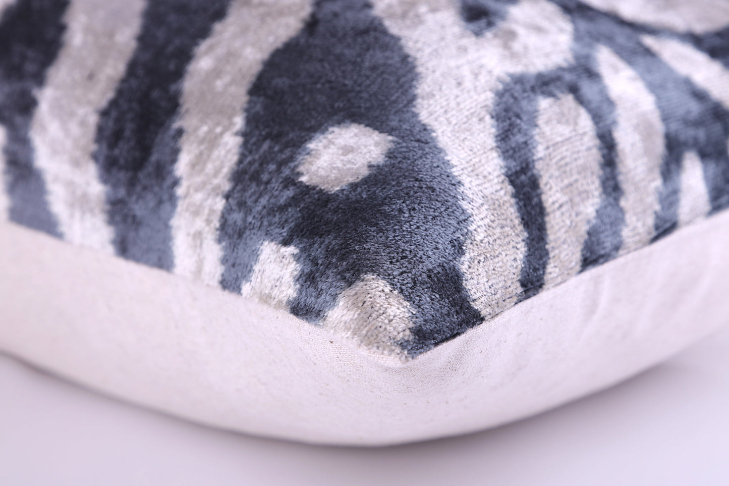 Handmade Velvet Pillow with insert – Blue-Gray Abstract Ikat, 16x24"-4