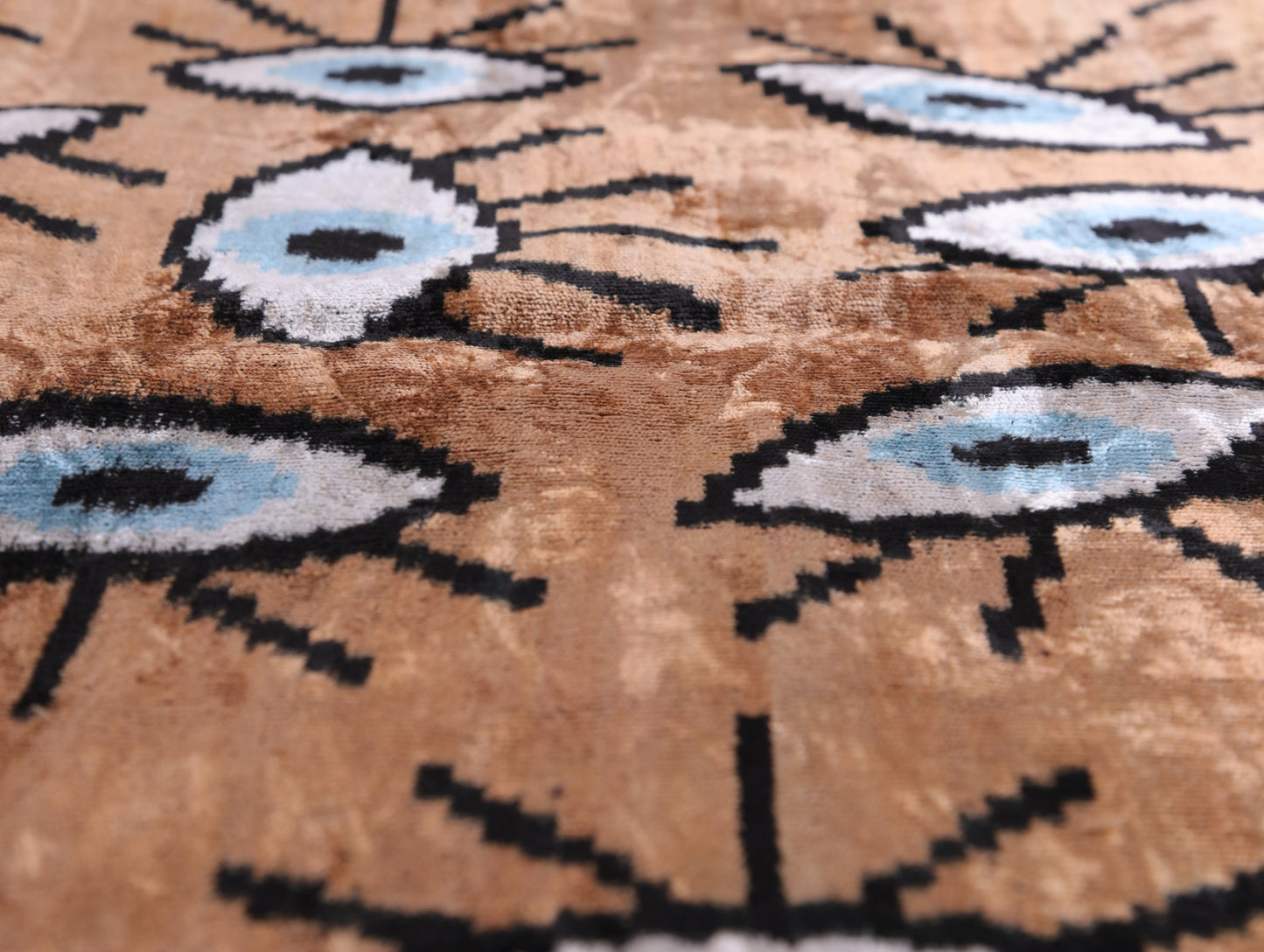 Handmade 16x16 Velvet Pillow – Evil Eye Pattern in Blue & Tan Brown-3
