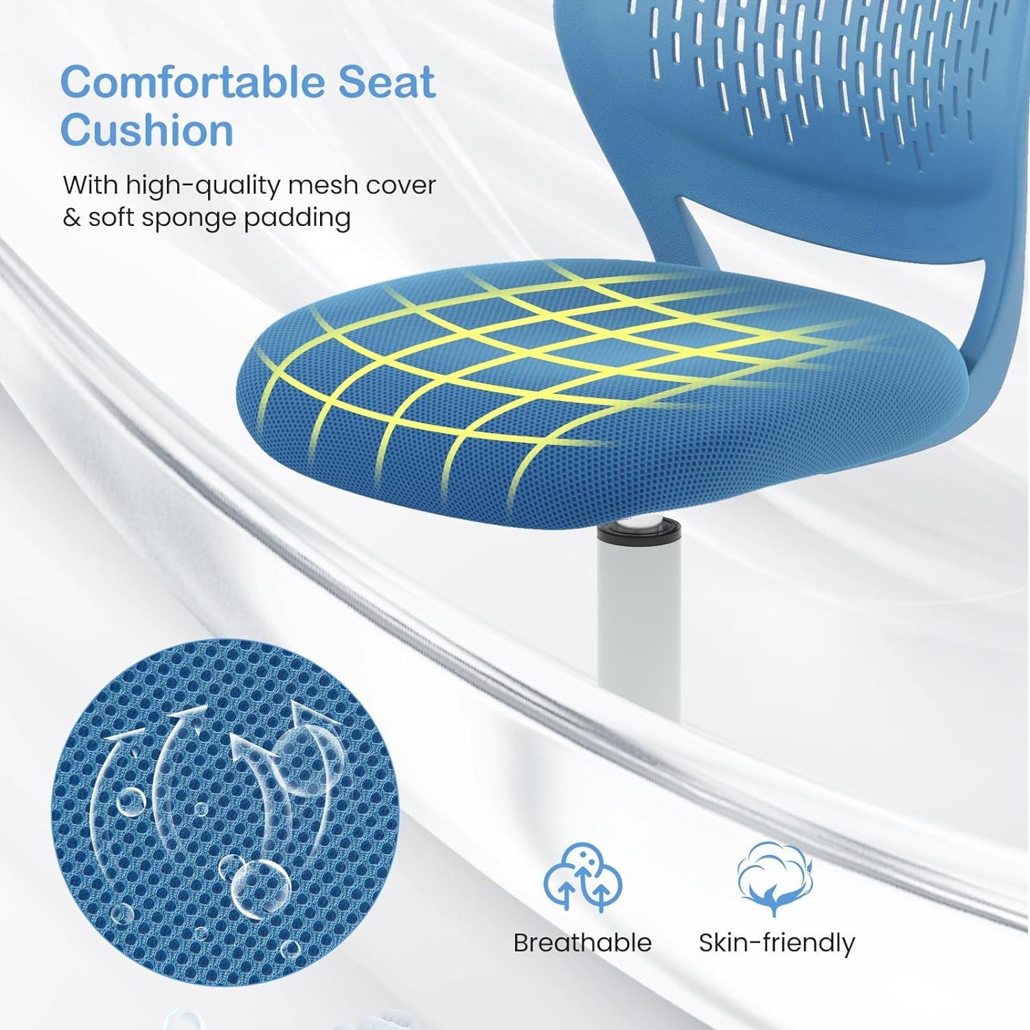 Kids Desk Chair, Adjustable Children Study Chair, Swivel Chair Armless Mesh Task Student Chair, Child Desk Chair with Adjustable Height & Lumbar Support Computer Chair (Blue)-3