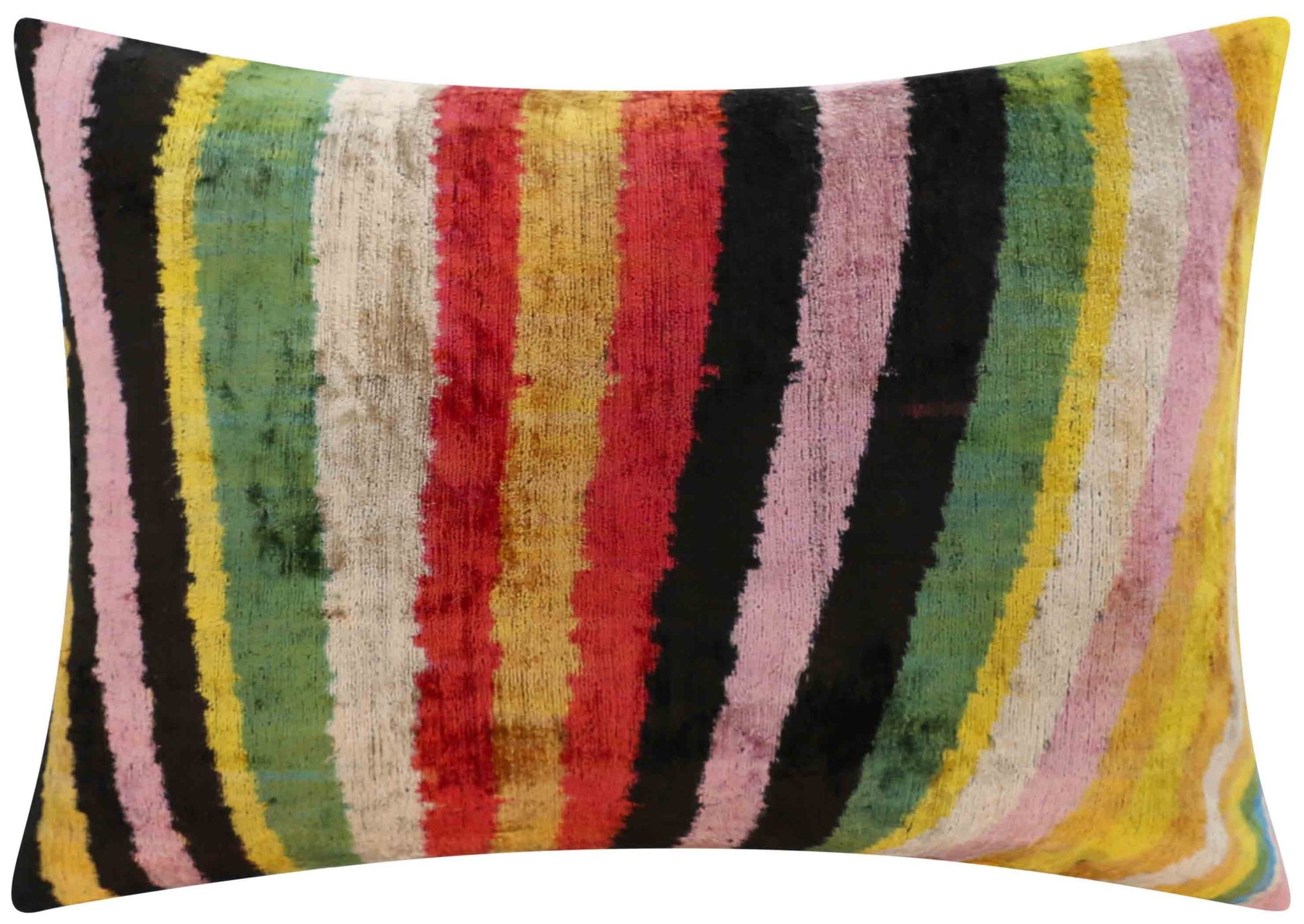 Handmade Multicolored Striped Silk Velvet Throw Pillow - 16x24, Luxury Cushion with Down Feather Insert-3