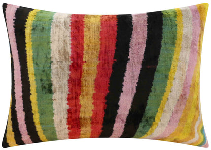 Handmade Multicolored Striped Silk Velvet Throw Pillow - 16x24, Luxury Cushion with Down Feather Insert-3