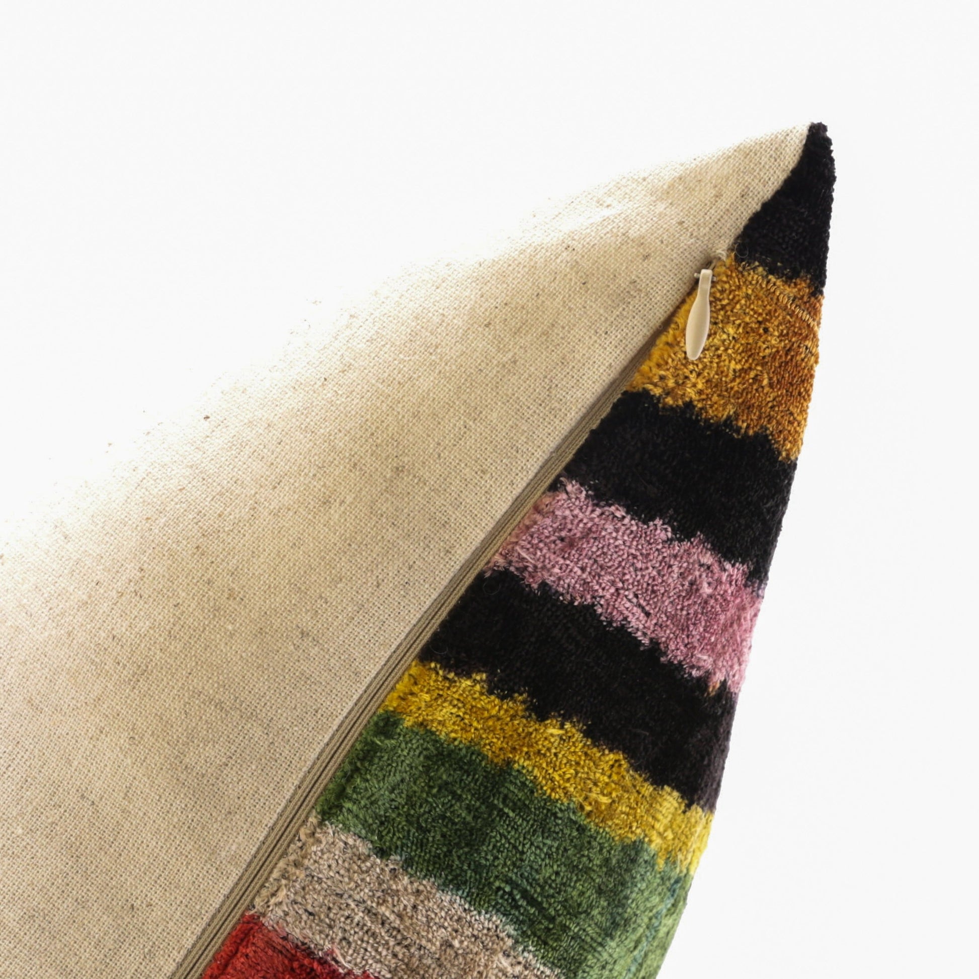 Handmade Multicolored Striped Silk Velvet Throw Pillow - 16x24, Luxury Cushion with Down Feather Insert-4