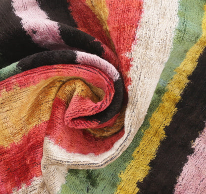 Handmade Multicolored Striped Silk Velvet Throw Pillow - 16x24, Luxury Cushion with Down Feather Insert-1