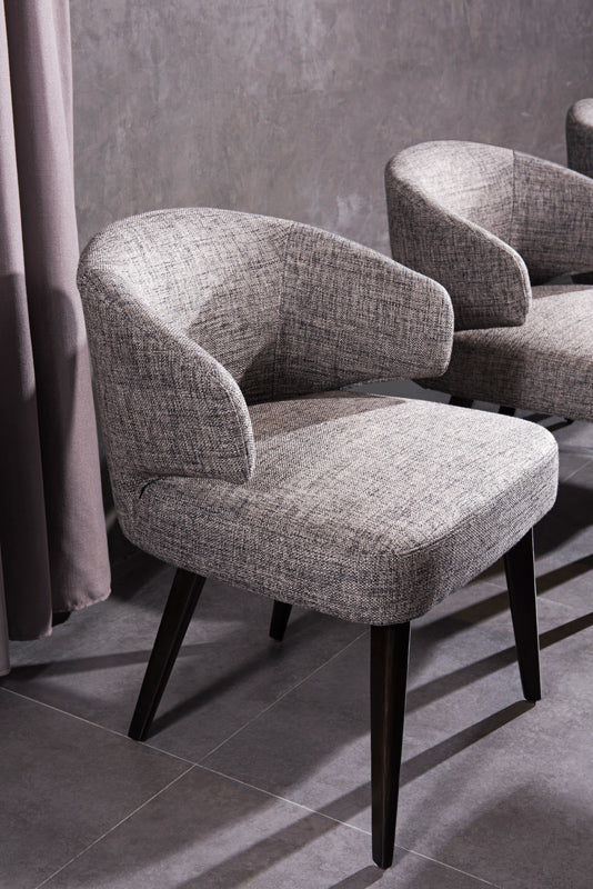 Gray and Black Upholstered Fabric Wing Back Dining Arm Chair-5