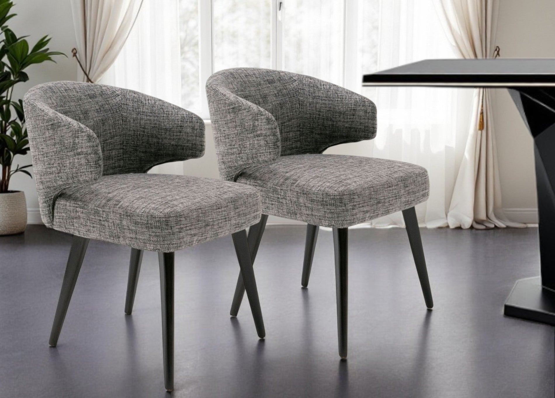 Gray and Black Upholstered Fabric Wing Back Dining Arm Chair-0
