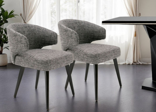 Gray and Black Upholstered Fabric Wing Back Dining Arm Chair-0