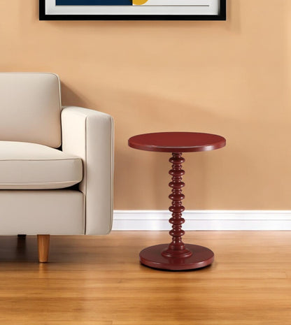 22" Red Solid Wood Round End Table-1