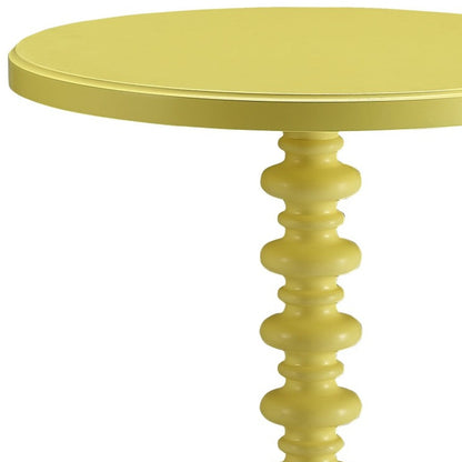 22" Yellow Wood Round Pedestal End Table-3