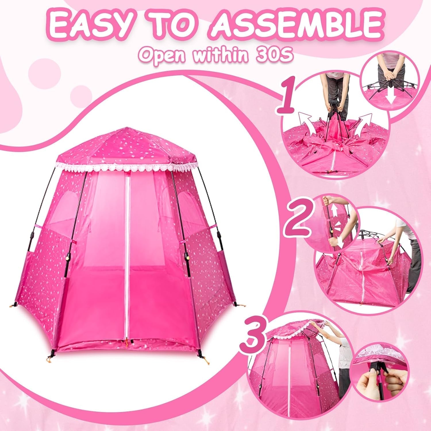 Kids Pop-Up Play Tent: 78"X66" Portable Baby Playpen Large Princess Castle Playhouse for Girls Indoor Outdoor - Toddler Play Yard with Canopy for Beach-3