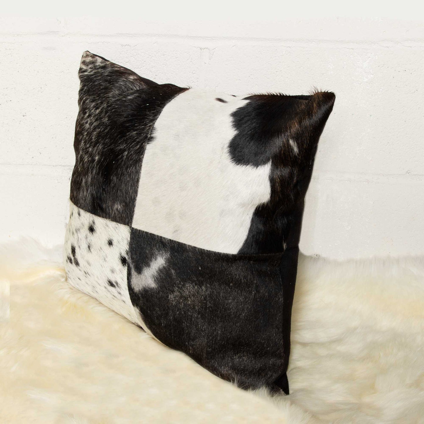 18" Black and White Cowhide Throw Pillow-6