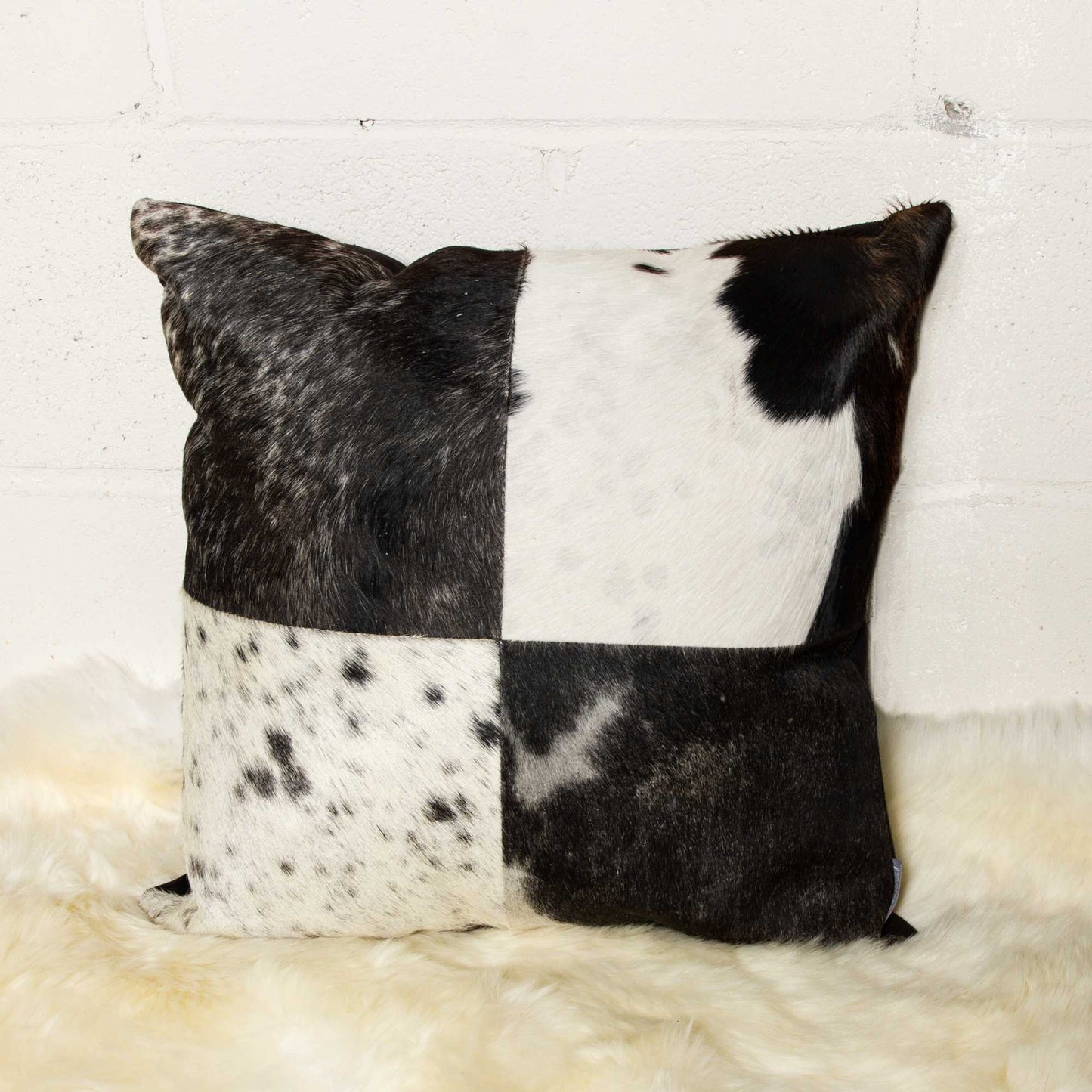 18" Black and White Cowhide Throw Pillow-5