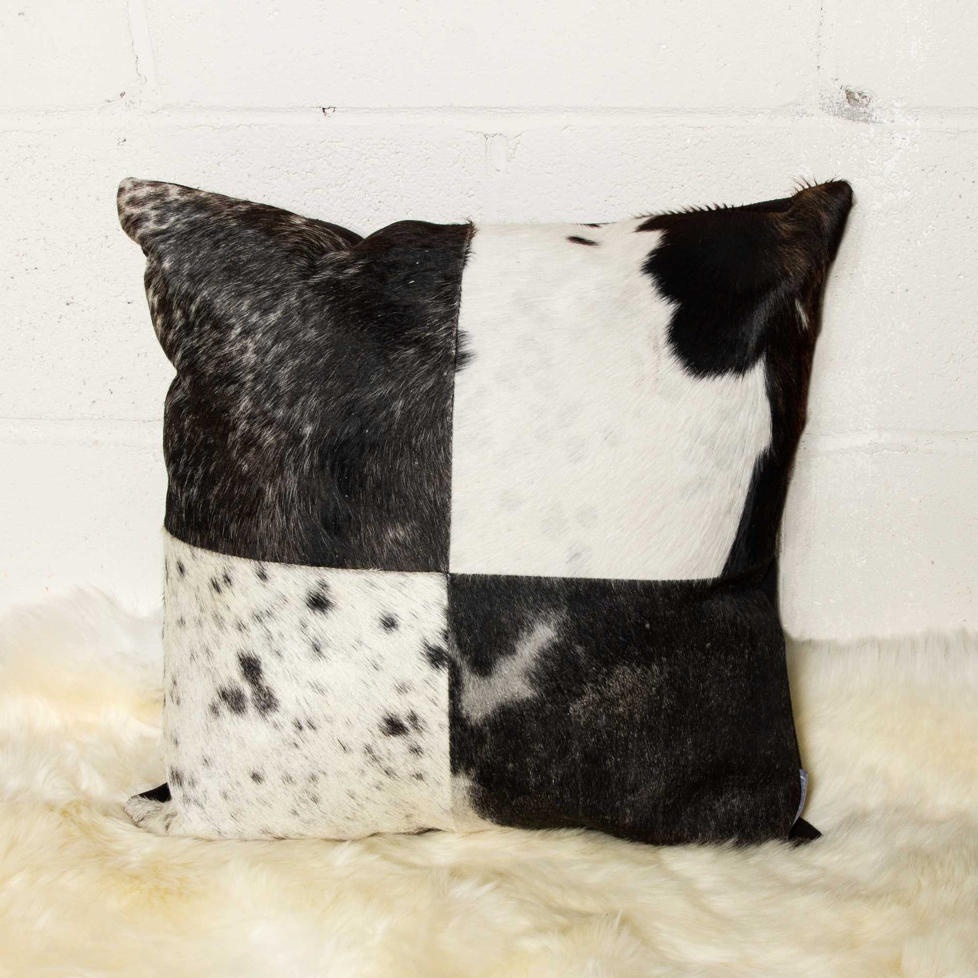 18" Black and White Cowhide Throw Pillow-5