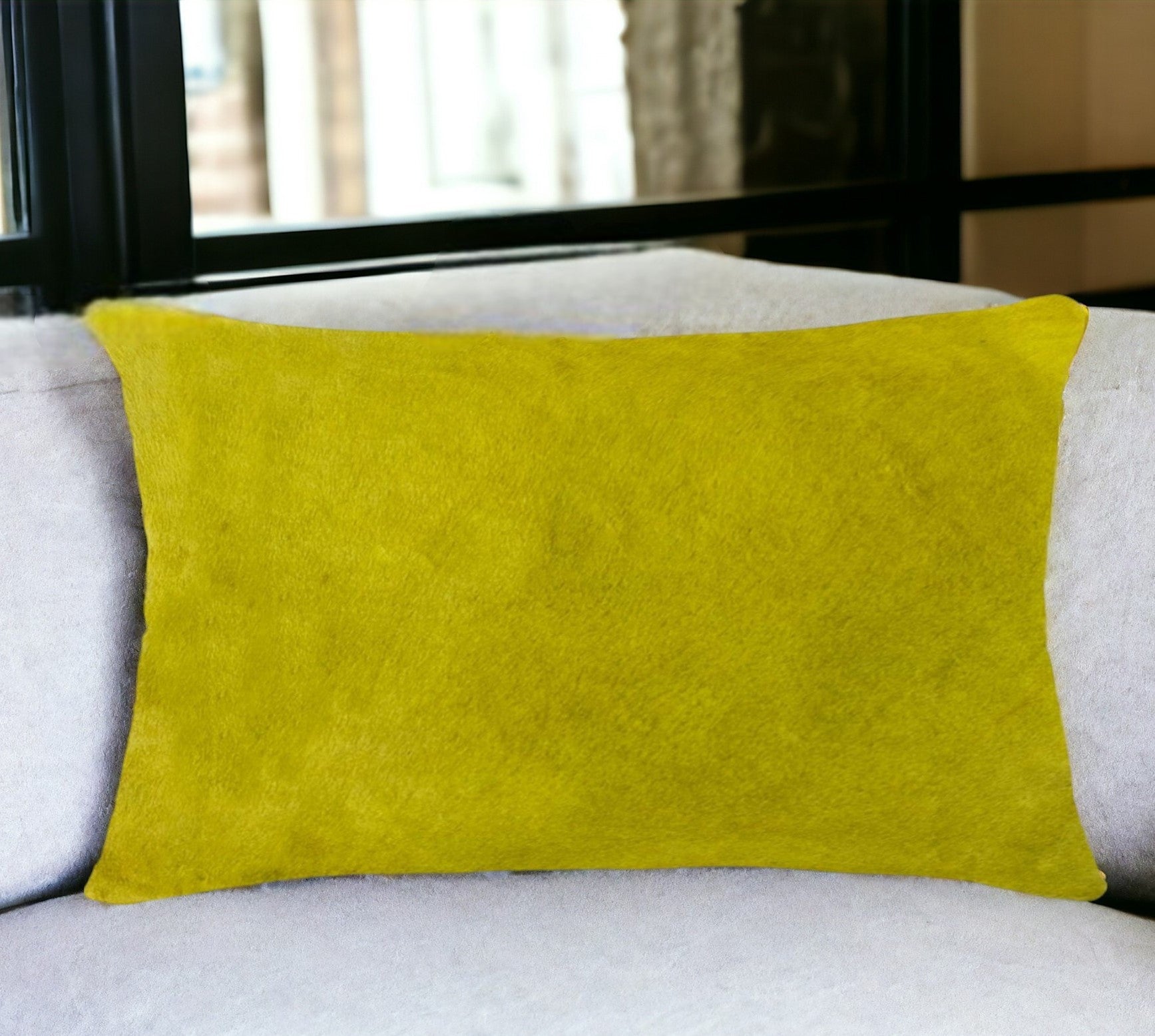 12" X 20" Yellow Cowhide Throw Pillow-1