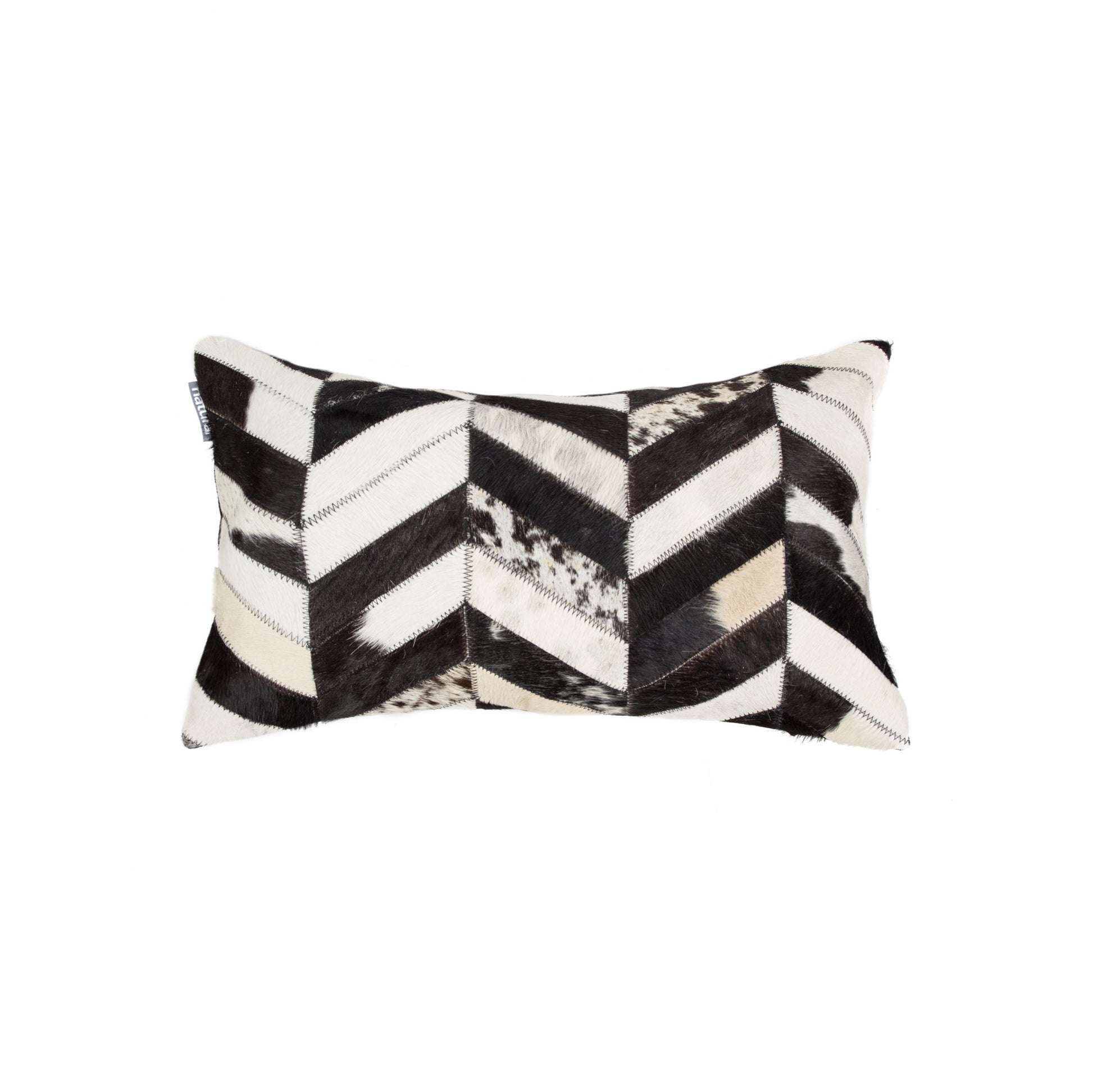 12" X 20" Black and Off White Chevron Cowhide Throw Pillow-1