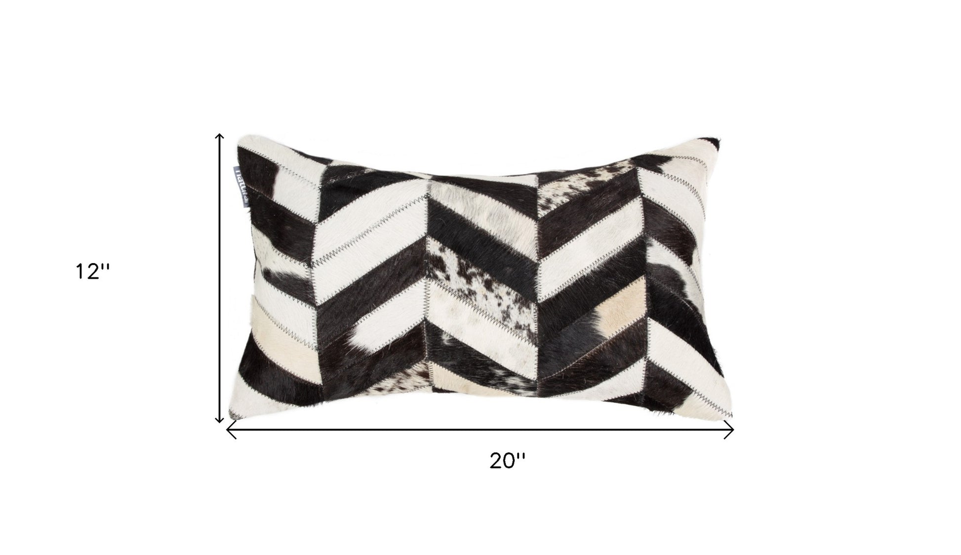 12" X 20" Black and Off White Chevron Cowhide Throw Pillow-5