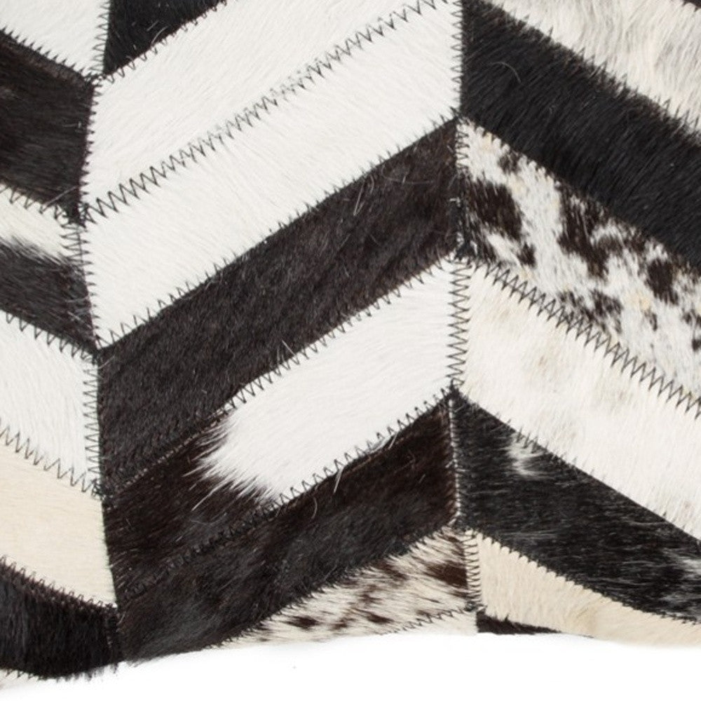 12" X 20" Black and Off White Chevron Cowhide Throw Pillow-3