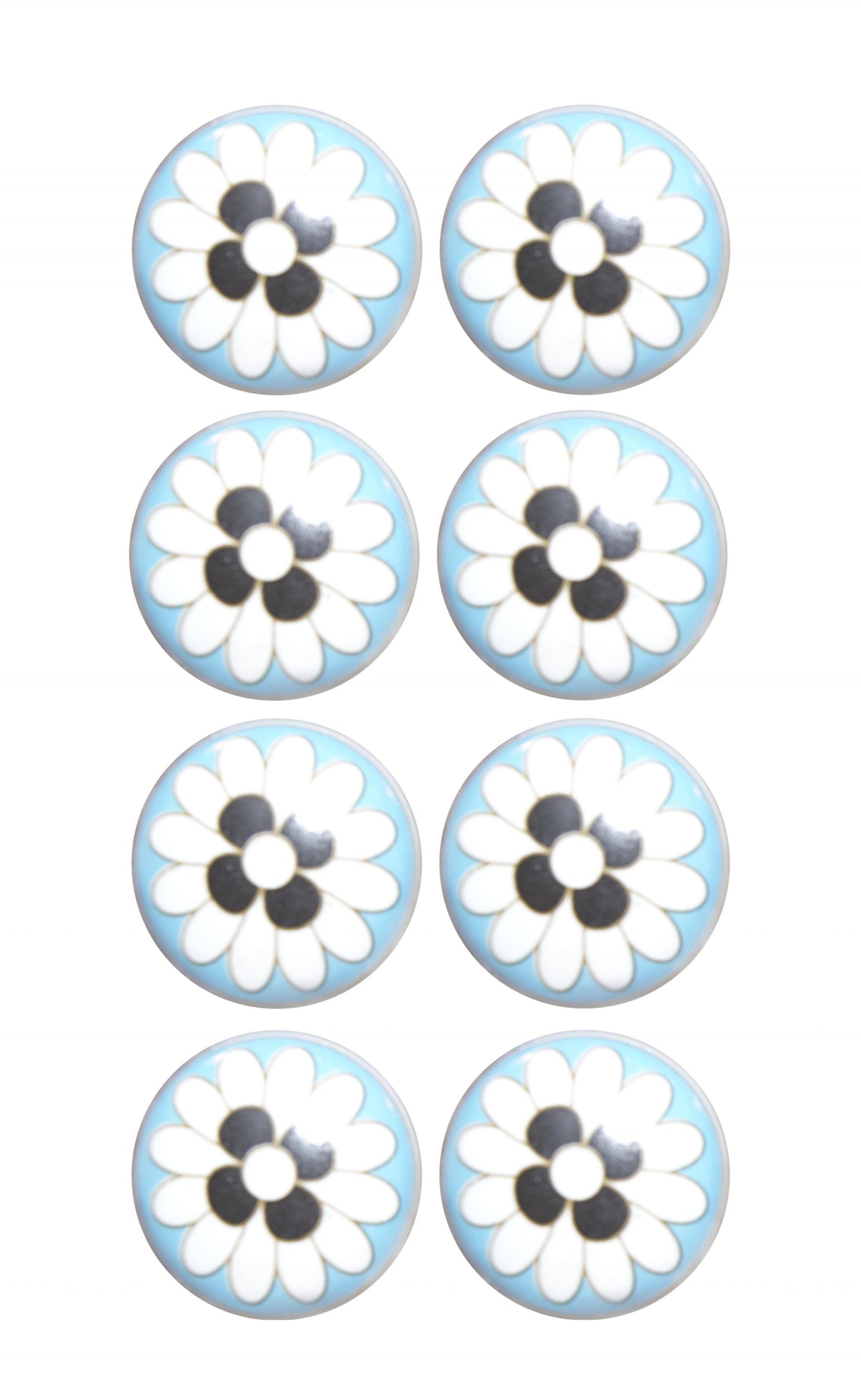 Set of Eight Blue White And Black Floral Ceramic Drawer Pull Knobs-1