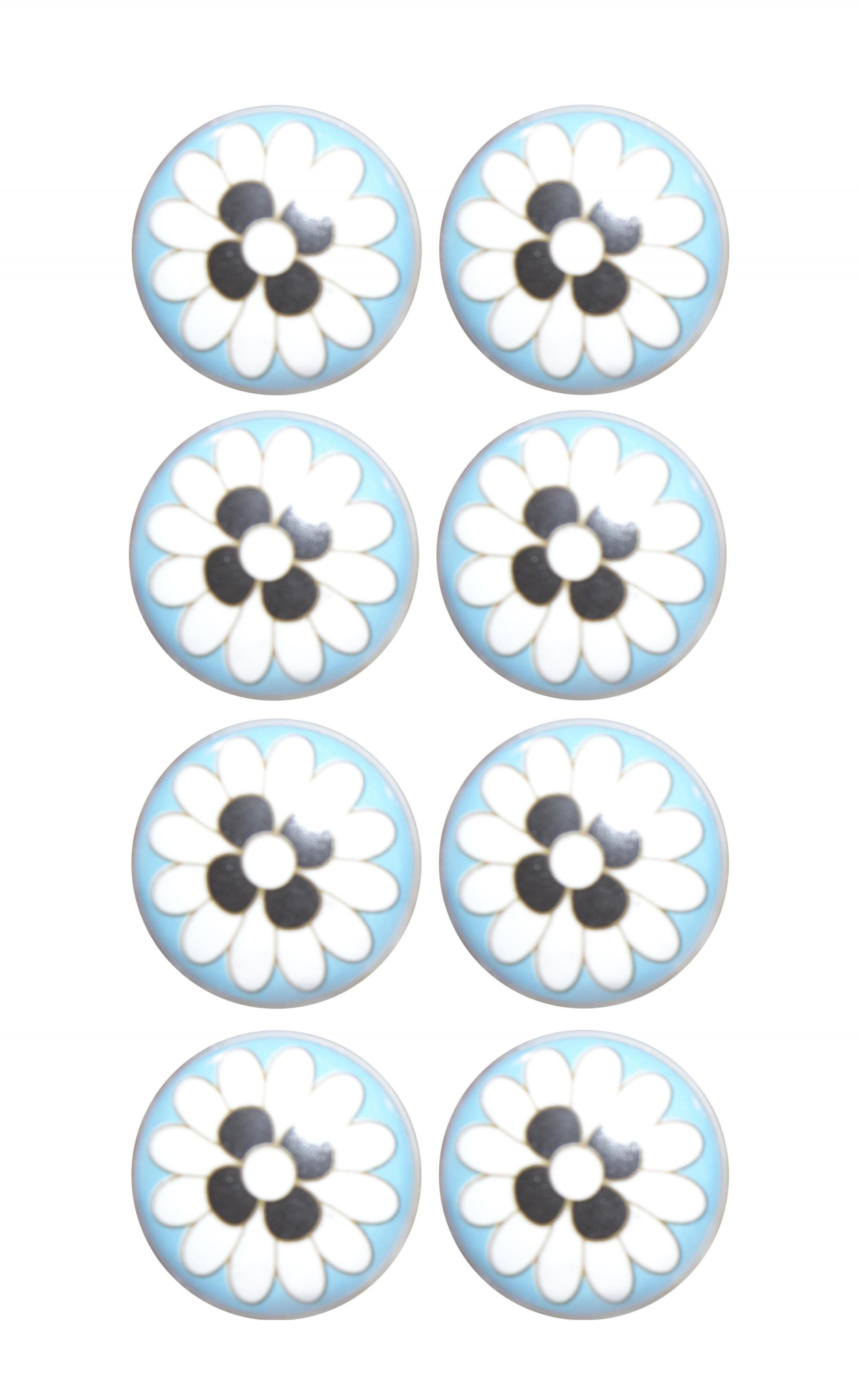 Set of Eight Blue White And Black Floral Ceramic Drawer Pull Knobs-1