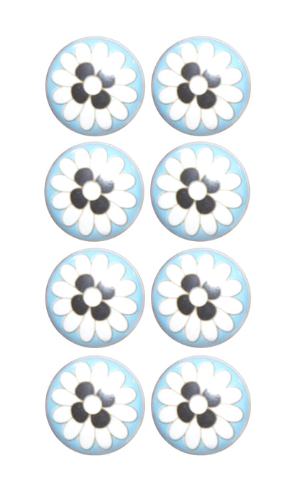 Set of Eight Blue White And Black Floral Ceramic Drawer Pull Knobs-1