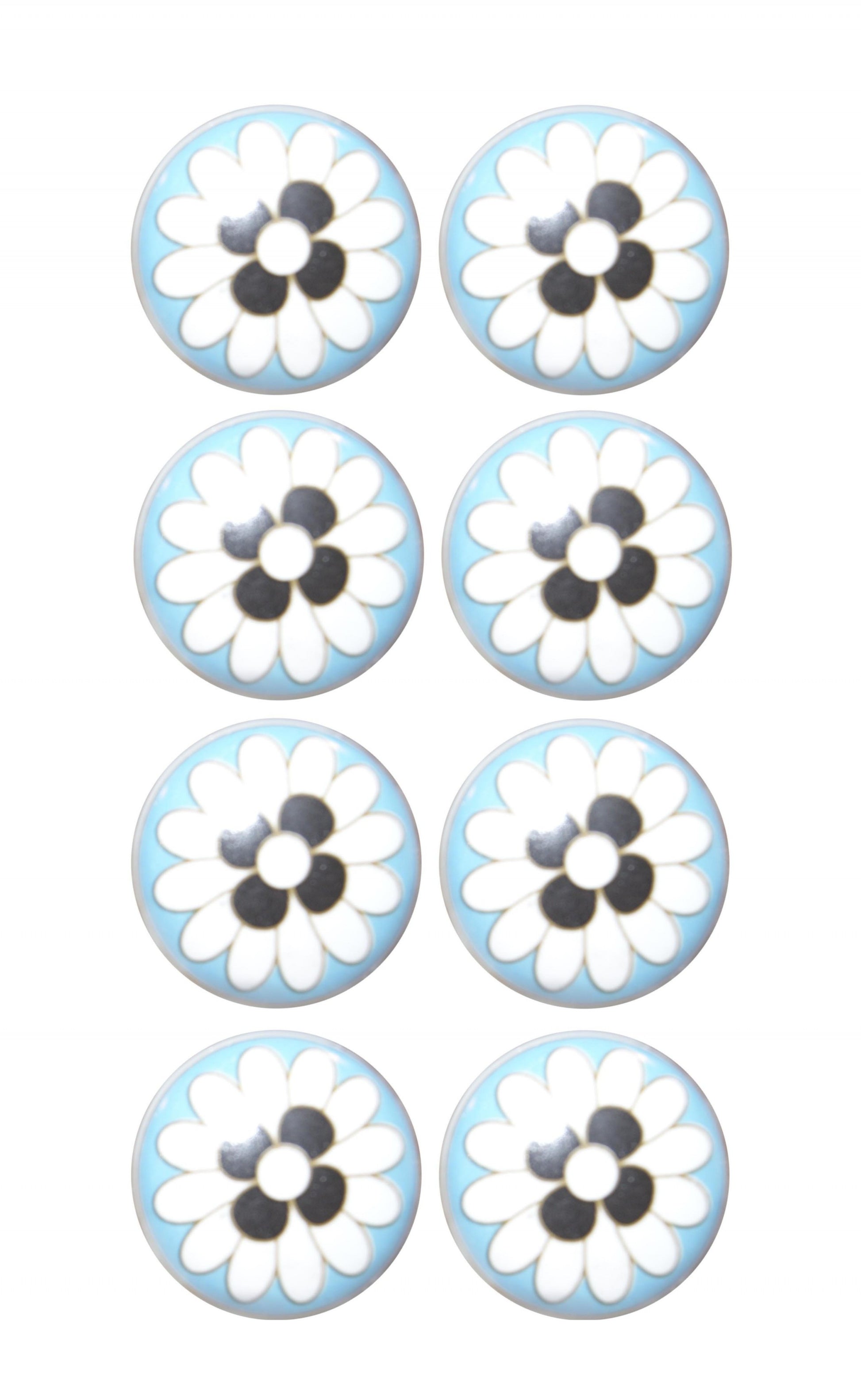Set of Eight Blue White And Black Floral Ceramic Drawer Pull Knobs-2