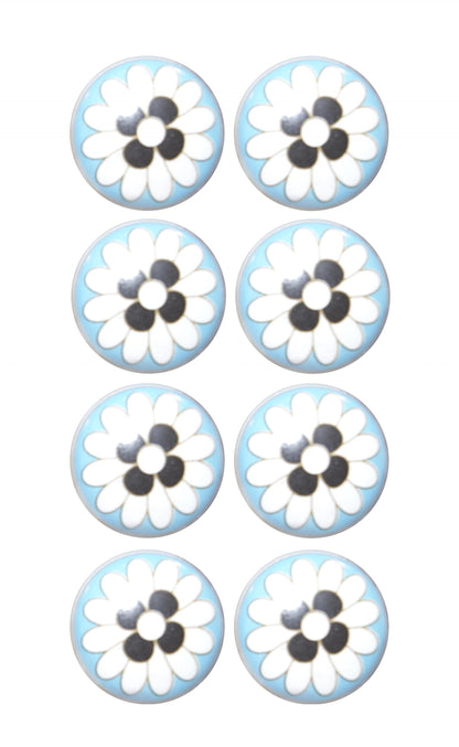 Set of Eight Blue White And Black Floral Ceramic Drawer Pull Knobs-2