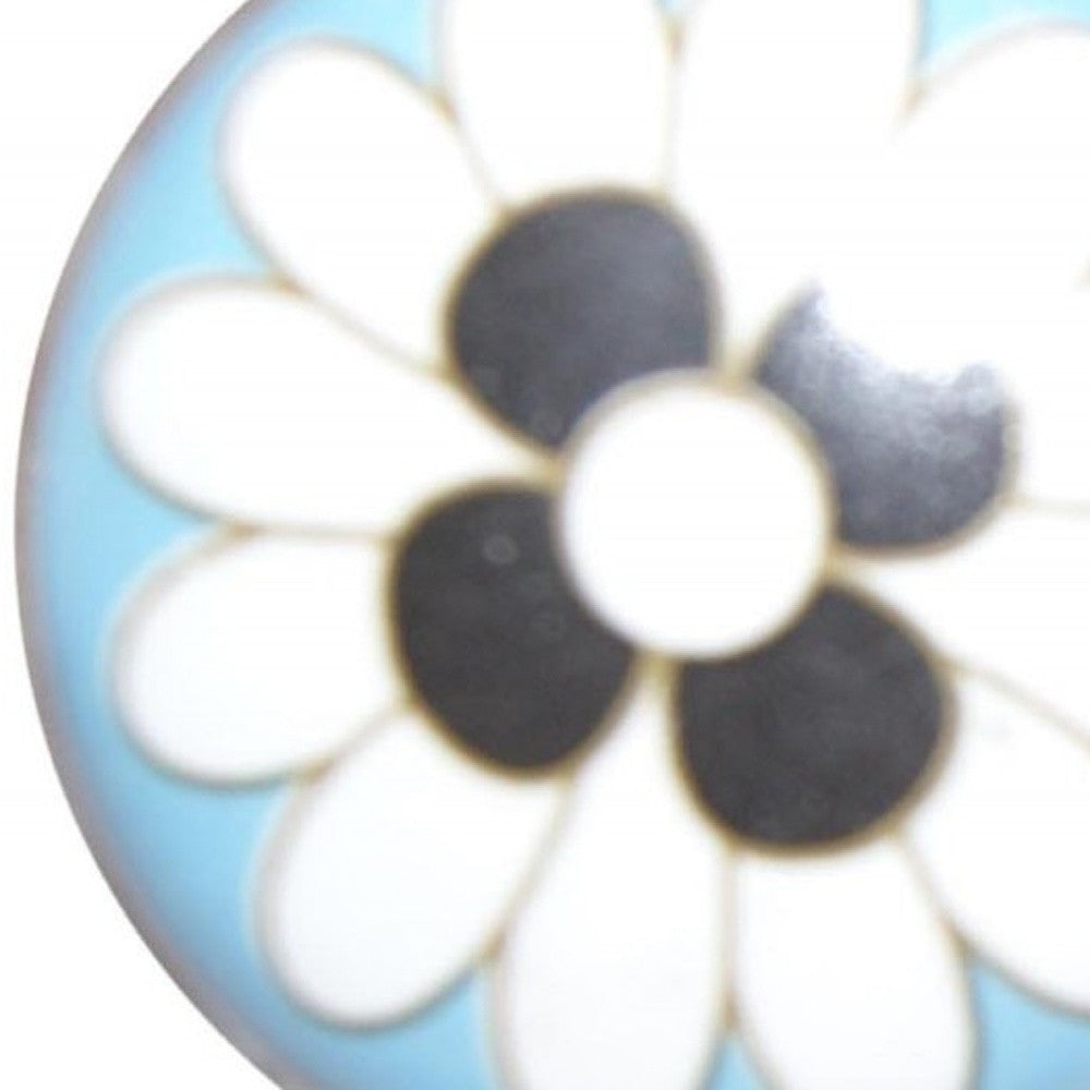 Set of Eight Blue White And Black Floral Ceramic Drawer Pull Knobs-4