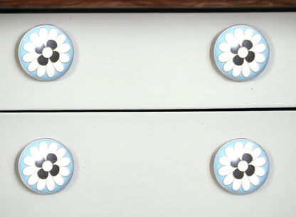 Set of Eight Blue White And Black Floral Ceramic Drawer Pull Knobs-0