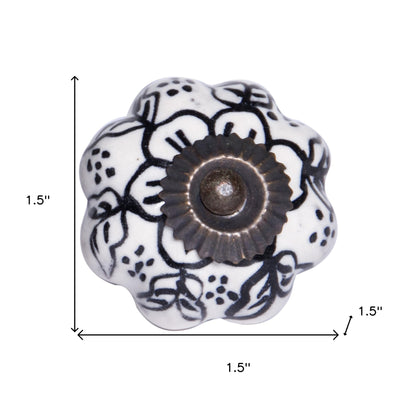 Set of Twelve Black And White Floral Ceramic Drawer Pull Knobs-6