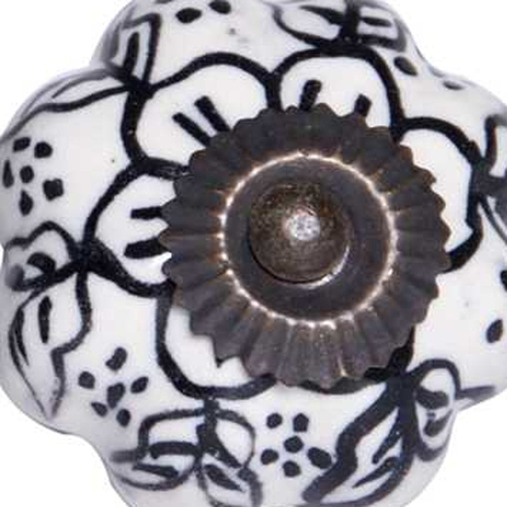 Set of Twelve Black And White Floral Ceramic Drawer Pull Knobs-4