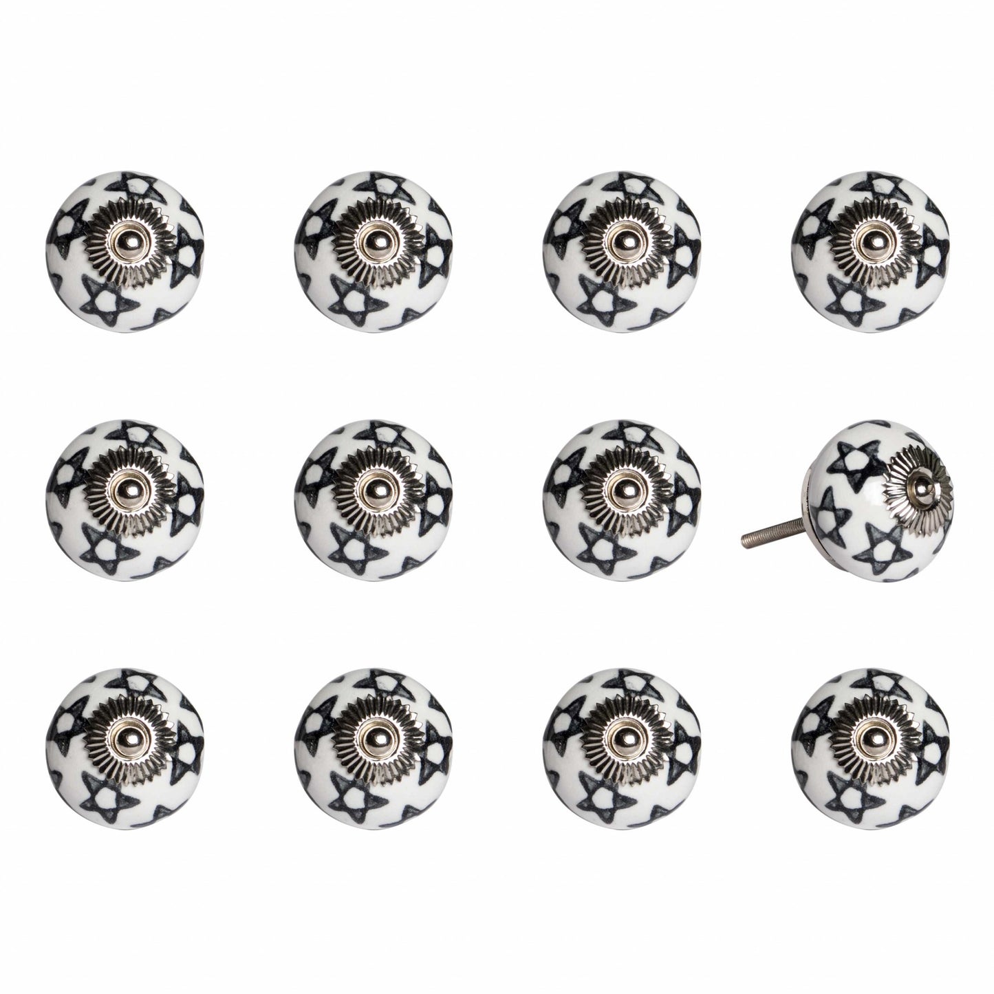 1.5" X 1.5" X 1.5" White Black And Silver  Knobs 12 Pack-0