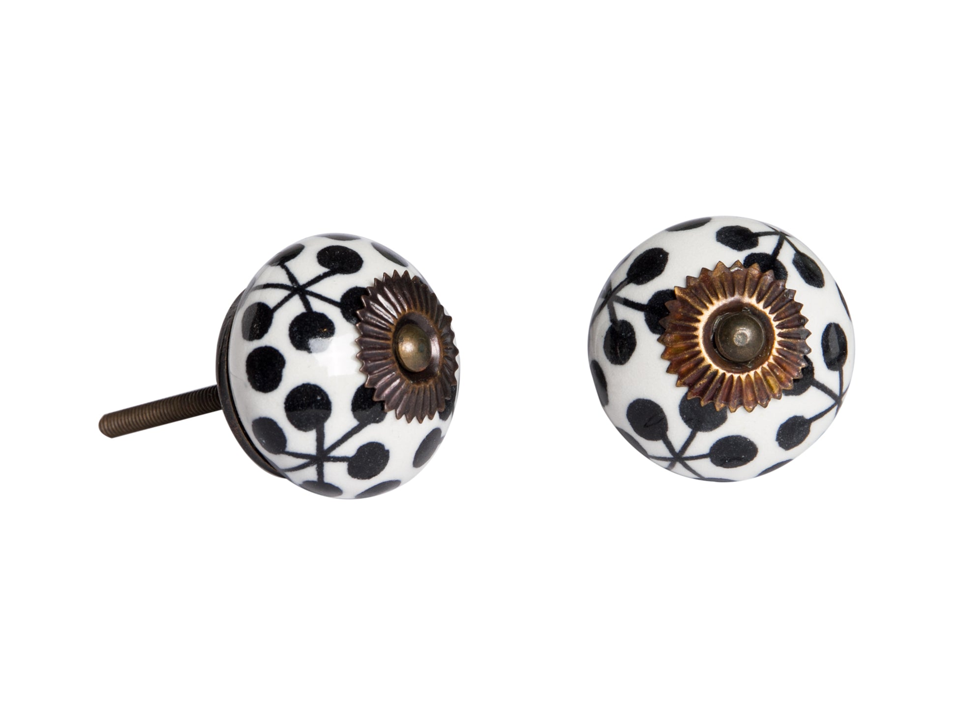 Set of Twelve Black White And Copper Ceramic Geometric Drawer Pull Knobs-4
