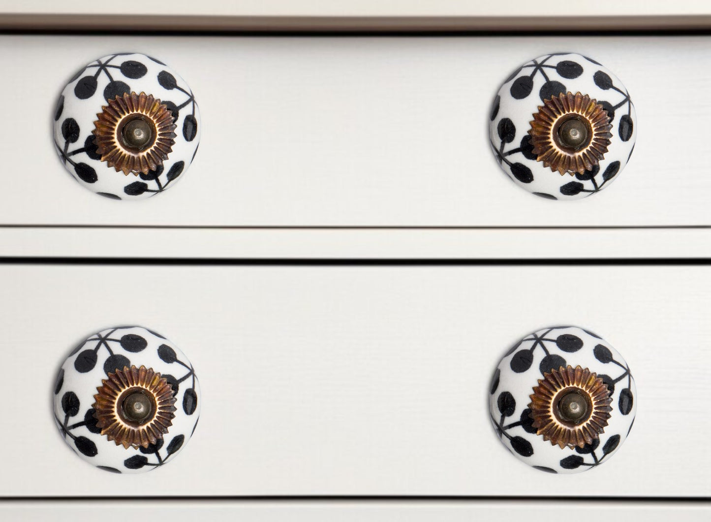 Set of Twelve Black White And Copper Ceramic Geometric Drawer Pull Knobs-0
