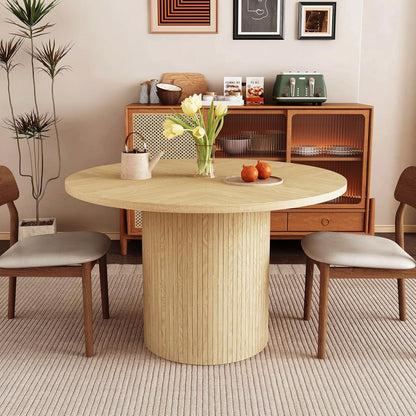 Round Dining Table for 4, Modern Farmhouse Kitchen Table, 47 Inch Small Circle Dining Tables with Wood Strip Base for Kitchen Living Room (Natural)-0