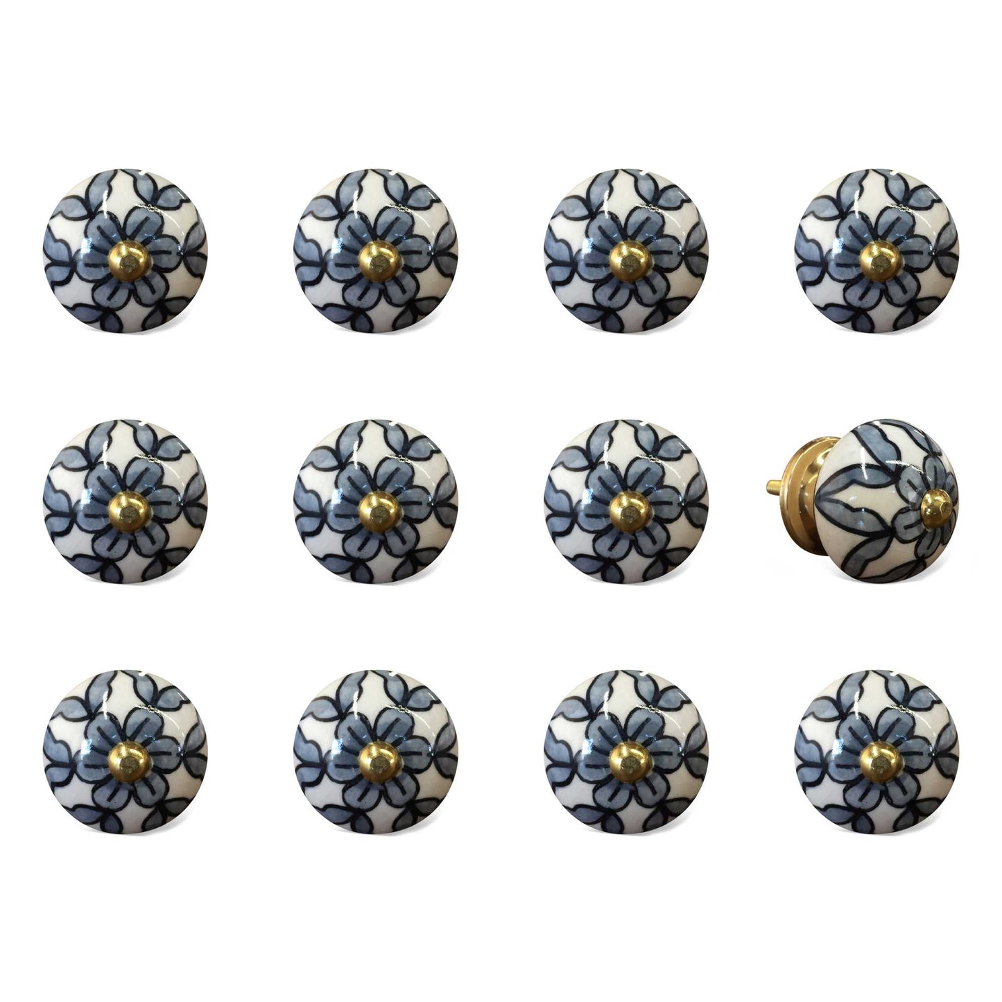1.5" X 1.5" X 1.5" White Blue And Black  Knobs 12 Pack-1