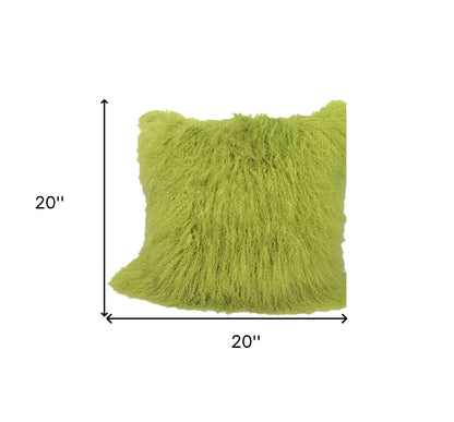 20" Lime Green Genuine Tibetan Lamb Fur Pillow With Microsuede Backing-4