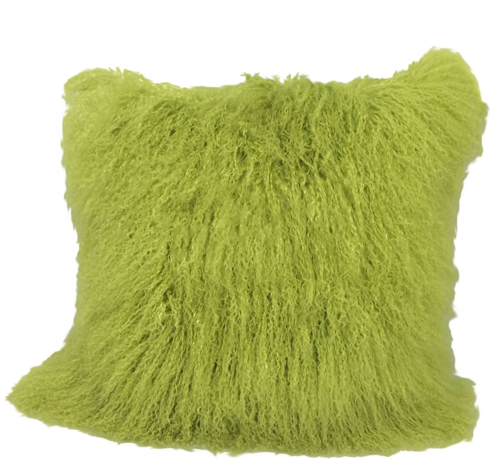 24" Lime Green Genuine Tibetan Lamb Fur Pillow With Microsuede Backing-0