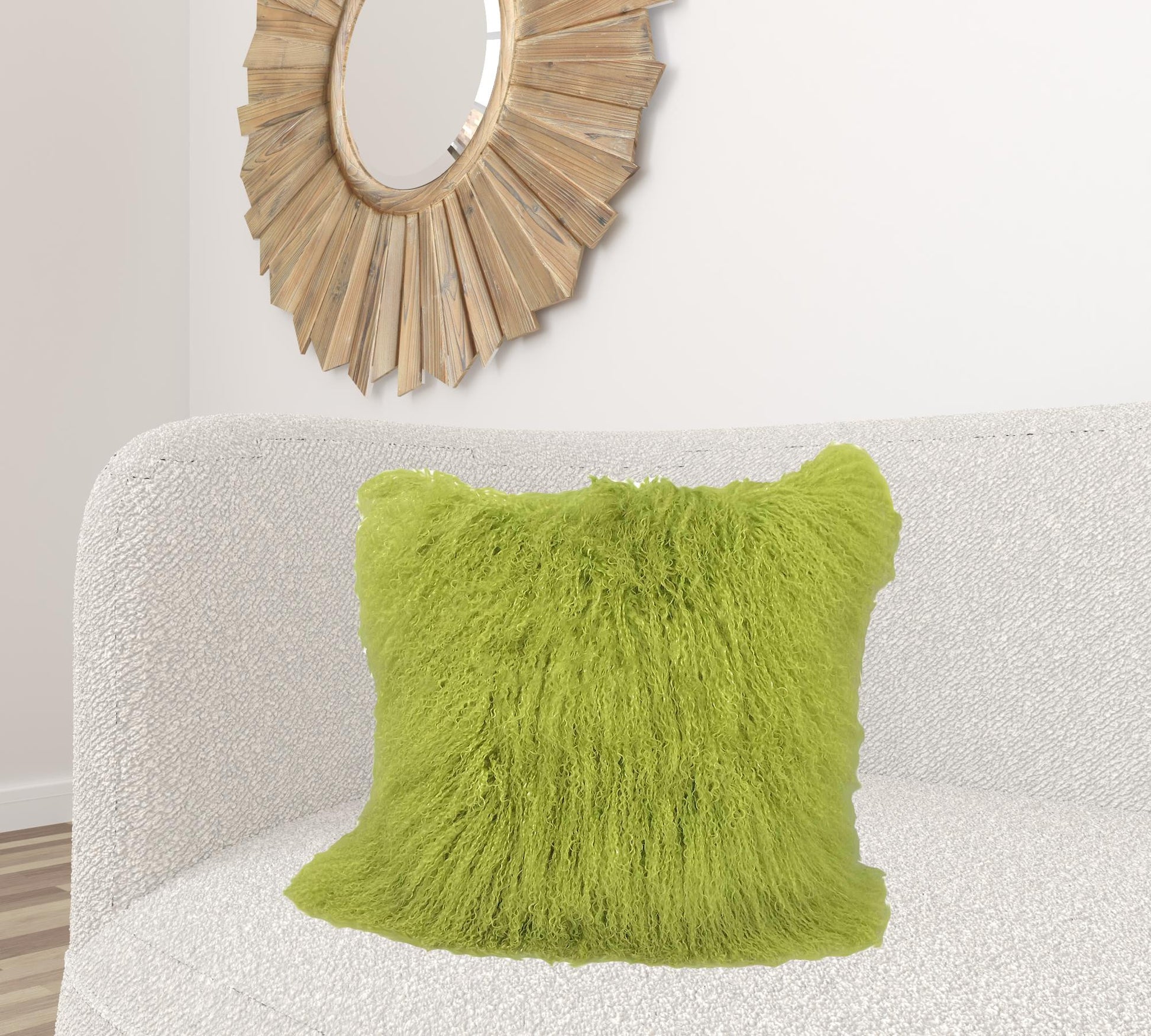 24" Lime Green Genuine Tibetan Lamb Fur Pillow With Microsuede Backing-1