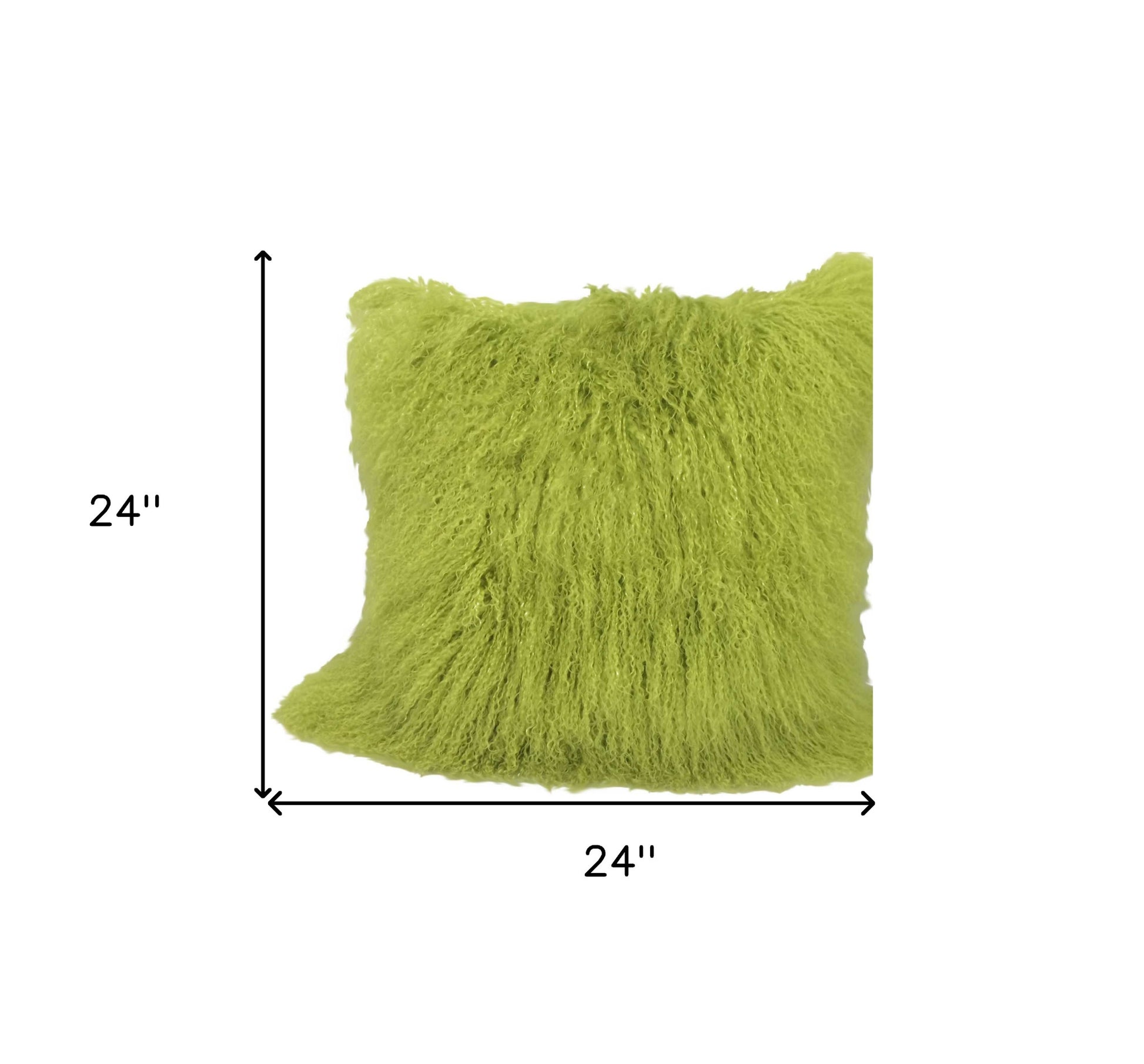 24" Lime Green Genuine Tibetan Lamb Fur Pillow With Microsuede Backing-4