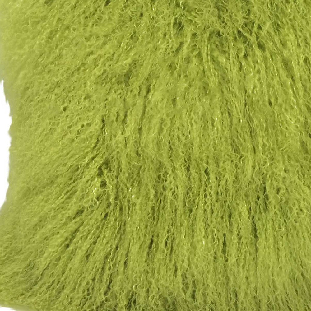 24" Lime Green Genuine Tibetan Lamb Fur Pillow With Microsuede Backing-2